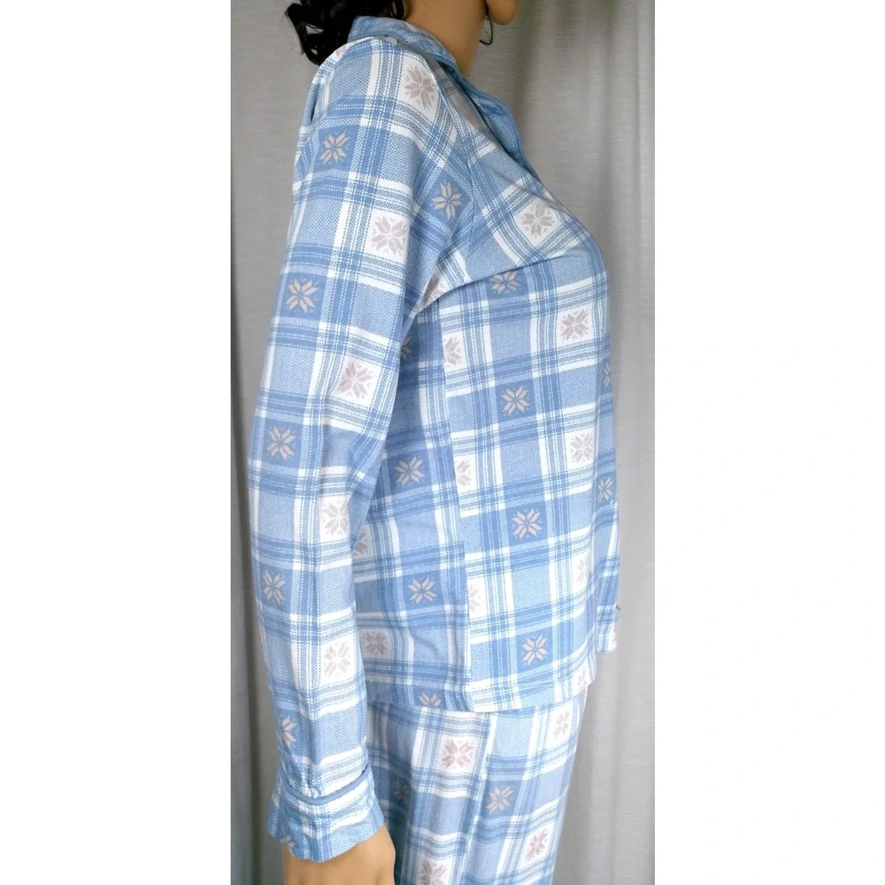 Poppy Clay Organic Cotton Pajama Set Blue Plaid Button Front Lounge Cottagecore